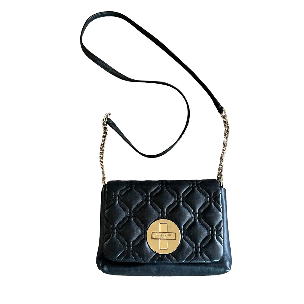 KATE SPADE Astor Court Naomi Black Quilted Leather Gold Turn Lock Shoulder Bag